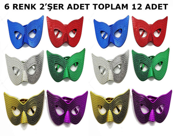 Maskeli Balo Partisi Görünümlü Retro Parti Gözlüğü 6 Renk 12 Adet (K0)