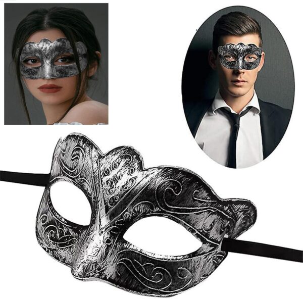 Maskeli Balo Antik Gri Gümüş Eskitilmiş Maske Balo Venedik (K0)