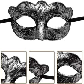 Maskeli Balo Antik Gri Gümüş Eskitilmiş Maske Balo Venedik (K0)