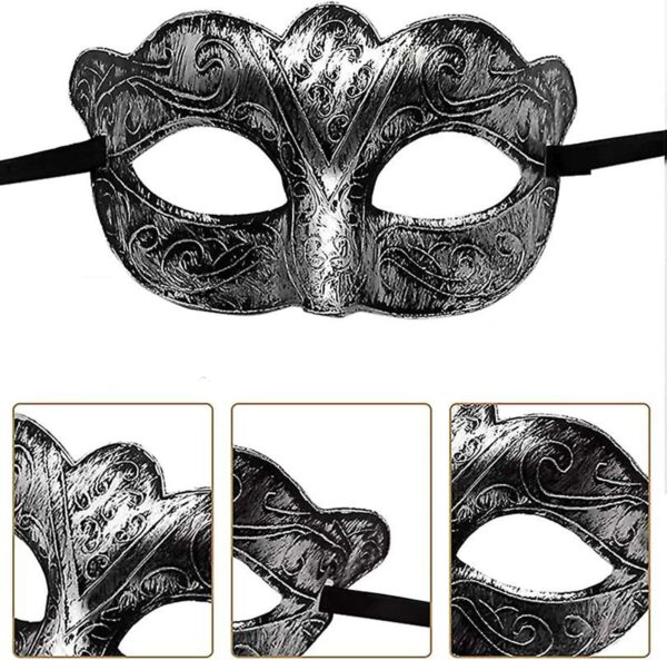 Maskeli Balo Antik Gri Gümüş Eskitilmiş Maske Balo Venedik (K0) - Görsel 2