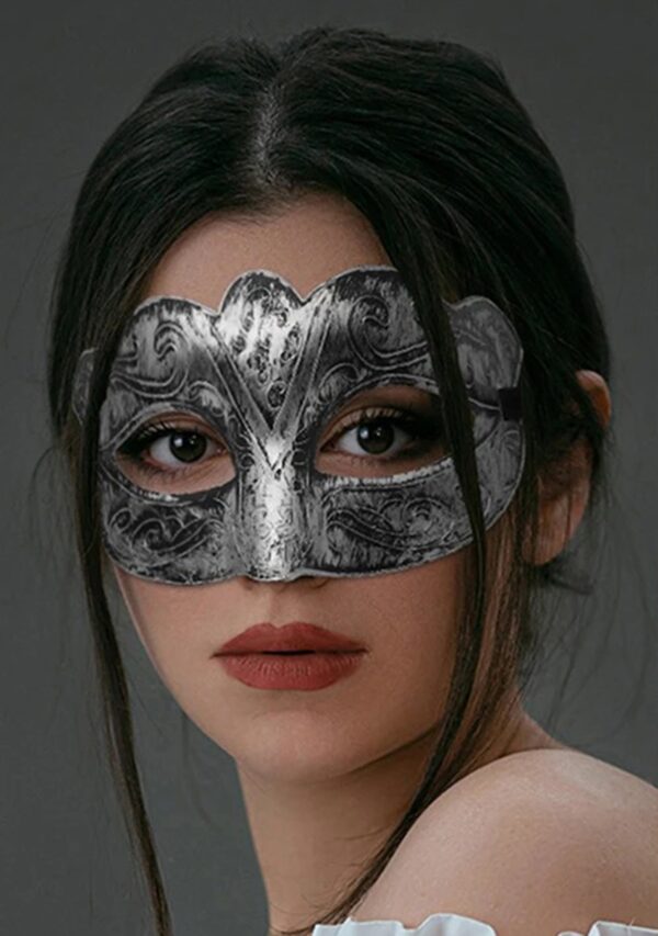 Maskeli Balo Antik Gri Gümüş Eskitilmiş Maske Balo Venedik (K0) - Görsel 4
