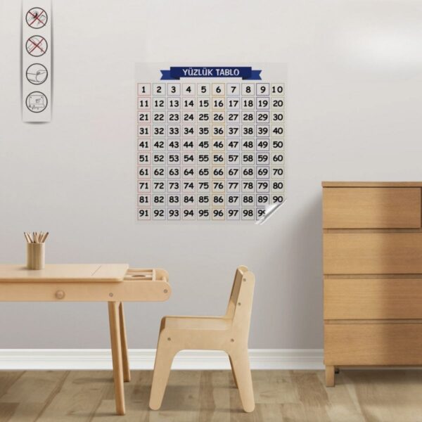 Matematik Öğreten Yüzlük Tablo Duvarda İz Bırakmaz Akıllı Kağıt Yapışkansız Statik  60x60 cm (K0) - Görsel 2