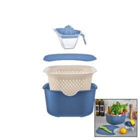 MAVİ 5PCS MUTFAK SETİ PLS.KARIŞTIRMA KAP=4LT - SÜZGEÇ=3.5LT - KESİM PANO - SIKACAK=0.25LT (K0)