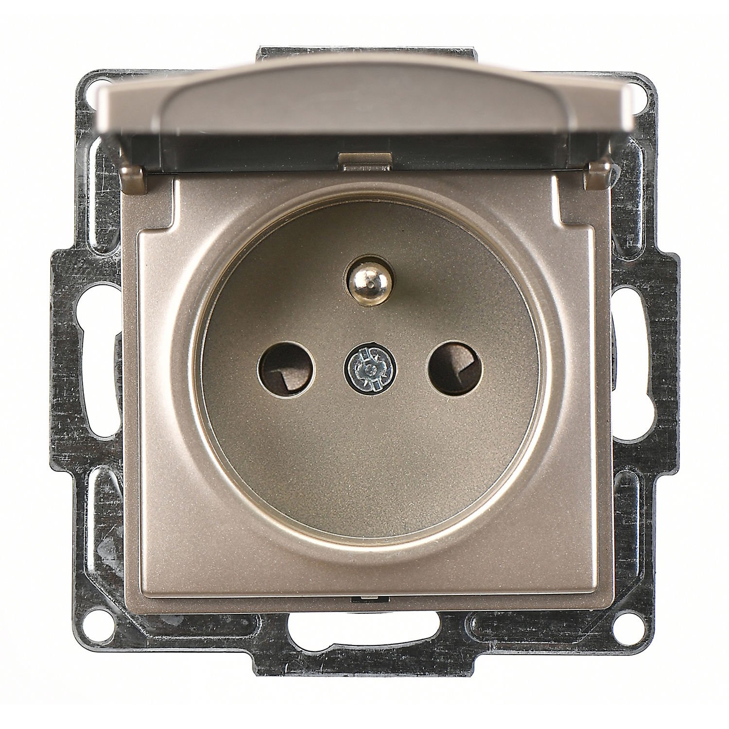 Günsan Visage Metalik Bej Çocuk Korumalı Kapaklı UPS Priz - Vidalı