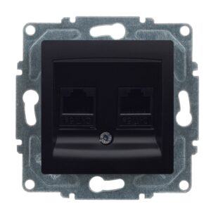 Günsan Visage Metalik Siyah Vidalı İkili Data Prizi (2 x RJ45 Cat5E)