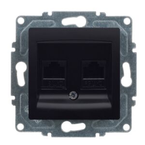 Günsan Visage Metalik Siyah Data + Nümeris Telefon Prizi (RJ45 Cat5E + Cat3)