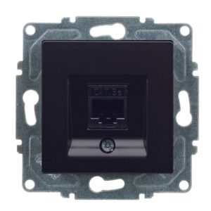 Günsan Eqona Metalik Siyah Vidalı Tekli Data Prizi (RJ45 Cat5E)