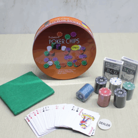 Metal Kutulu 120 Chip Ve 2 Adet İskambil  Kağit Setine Sahip Poker Oyunu Alk3535