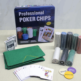 Metal Kutulu 400 Chip Ve 2 Adet İskambil  Kağit Setine Sahip Poker Oyunu Alk3538
