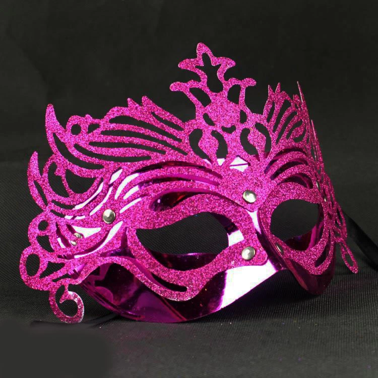 Çocuk Metalik Fuşya Pembe Renk Masquerade Kelebek Simli Parti Maskesi 23x14 cm - Görsel 2
