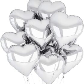 Metalize Parlak Gümüş Kalp Şekilli Uçan Balon Folyo 18 inç 45 cm 10 Adet (K0)