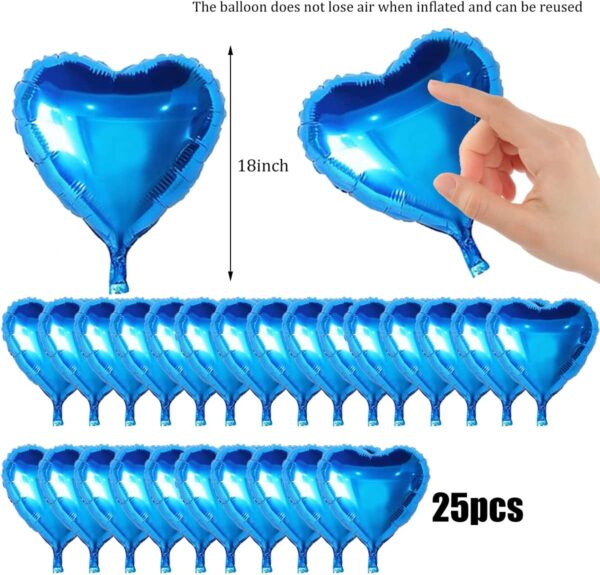 Metalize Parlak Mavi Kalp Şekilli Uçan Balon Folyo 18 inç 45 cm 25 Adet (K0) - Görsel 3