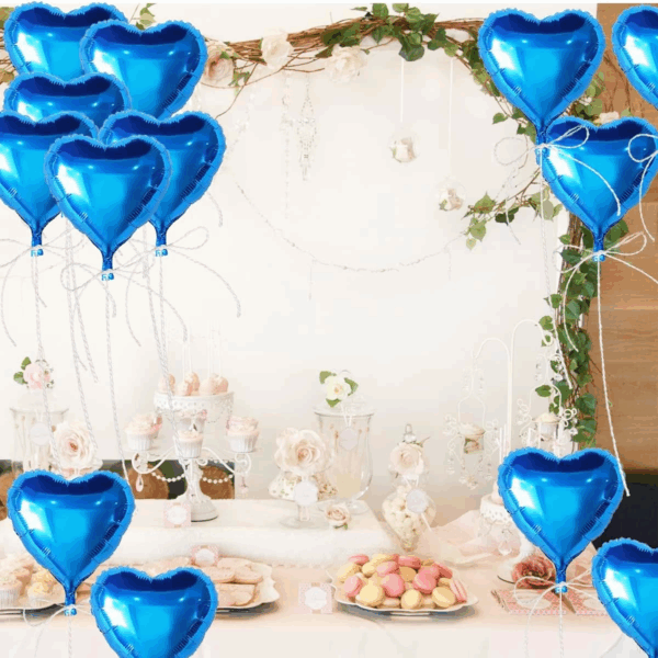 Metalize Parlak Mavi Kalp Şekilli Uçan Balon Folyo 18 İnç 45 Cm 25 Adet - Görsel 5