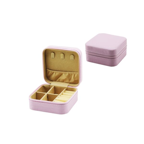 MİNİ FERMUARLI TAKI KUTUSU - ÇANTA SUNİ DERİ 4 BÖLME+6 YÜZÜKLÜK+3 KÜPELİK+FİLE =10X10CM - Y:5CM (K0)
