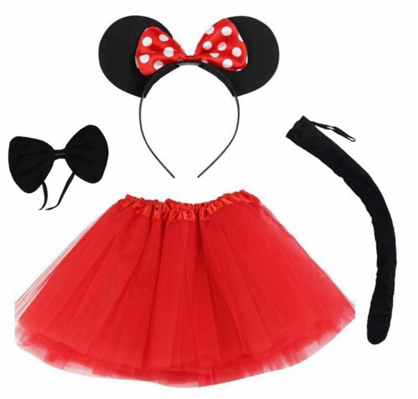 Minnie Mouse Kostüm Seti Etek Taç Kuyruk Papyon Gösteri Seti - Görsel 2