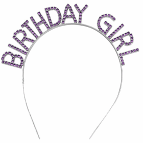 Mor Renk Kristal Taşlı Parlak Birthday Girl Yazılı Taç 16x17 Cm