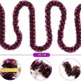 Mor Turuncu Renk 4 Cm Genişlik Garland Çift Renk Sim Süs 180 Cm