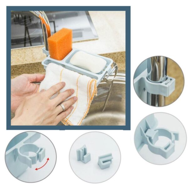 Musluğa Takılan Sünger Havlu Askılı Sabun Hazneli mutfak Banyo Lavabo Düzenleyici Organizer (K0) - Görsel 3