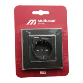 MUTLUSAN RİTA-2220 629 0295 BLİSTERLİ - KARTLI FÜME - USB + TYPE-C &amp;apos; Lİ TOPRAKLI PRİZ ÇERÇEVELİ (K0)
