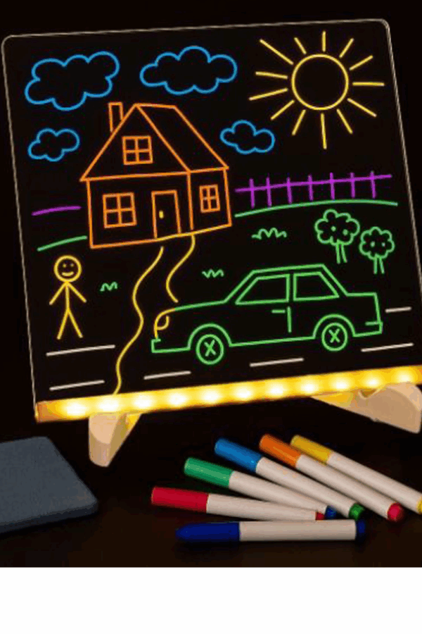 Neon Işıklı 7 Renk Işık Boyama Kalemli Led Resim Panosu Boyama Tahtası Kalemleri 20 X 20 - Görsel 4