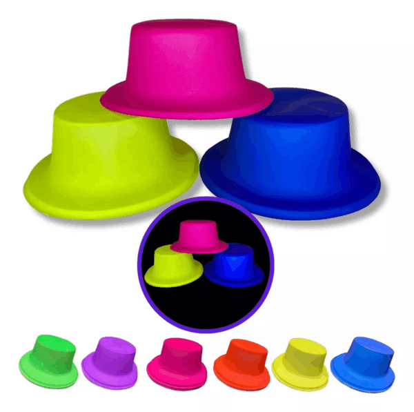 Neon Partisi Pembe Renk Plastik Fötr Şapka - Görsel 3