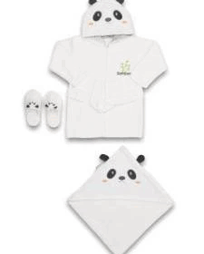 Bebitof Baby Panda Bebe Bornoz Seti 30037 Beyaz