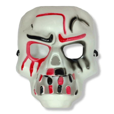 Çocuk Beyaz Üzeri Rengarenk Korku Dişli Kafatası Maskesi 30x22 cm