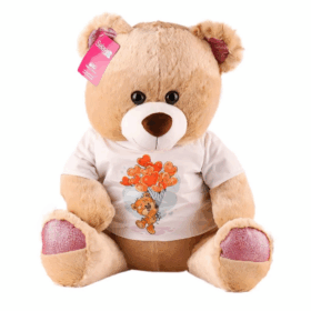 Çocuk 1695 Baskılı Tshirtlü Ayı 46 cm Kahverengi -Selay Oyuncak