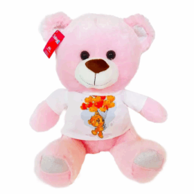 Çocuk 1696 Baskılı Tshirtlü Ayı 37 cm Pembe -Selay Oyuncak