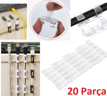 Eğitici Oyuncak 20'li Yapışkanlı Kablo Sabitleyici Şeffaf Klips