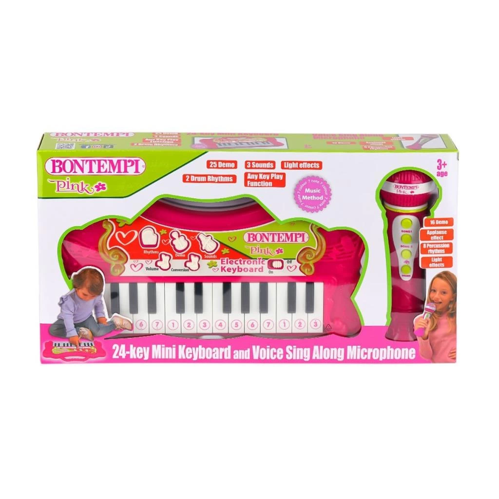 Elektronik Mikrofonlu Işıklı Org 24 Tuş Çocuklar İçin Müzik Gelişimi Destekleyen Oyuncak