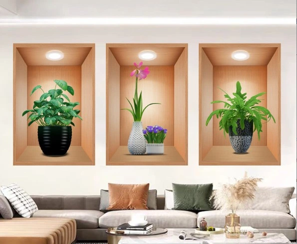 Eğitici Oyuncak 3D Çiçek Vazo Duvar Sticker 3 lü Set Kahverengi Fon - Görsel 2