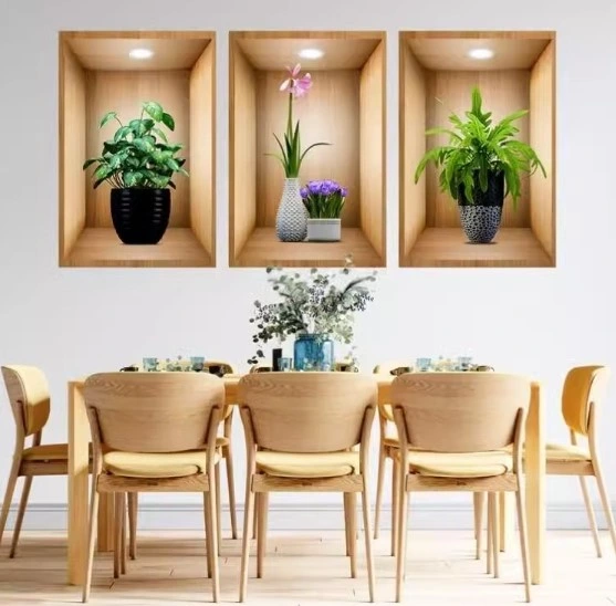 Eğitici Oyuncak 3D Çiçek Vazo Duvar Sticker 3 lü Set Kahverengi Fon - Görsel 3