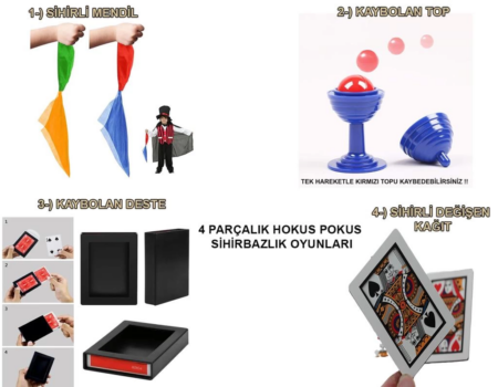 4'lü Sihirbazlık Seti – Hokus Pokus Sihirli Numara Seti - Çocuklar İçin Eğitici ve Eğlenceli Sihirbazlık Seti