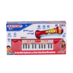 Elektronik Mikrofonlu Org 24 Tuş Kırmızı Çocuklar İçin Eğitici Müzik Oyuncağı