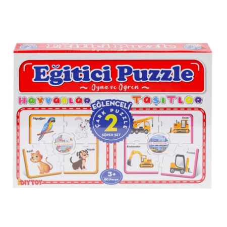 Çark Puzzle Hayvanlar Taşıtlar 60 Parça, Çocuklar İçin Eğitici ve Eğlenceli Puzzle
