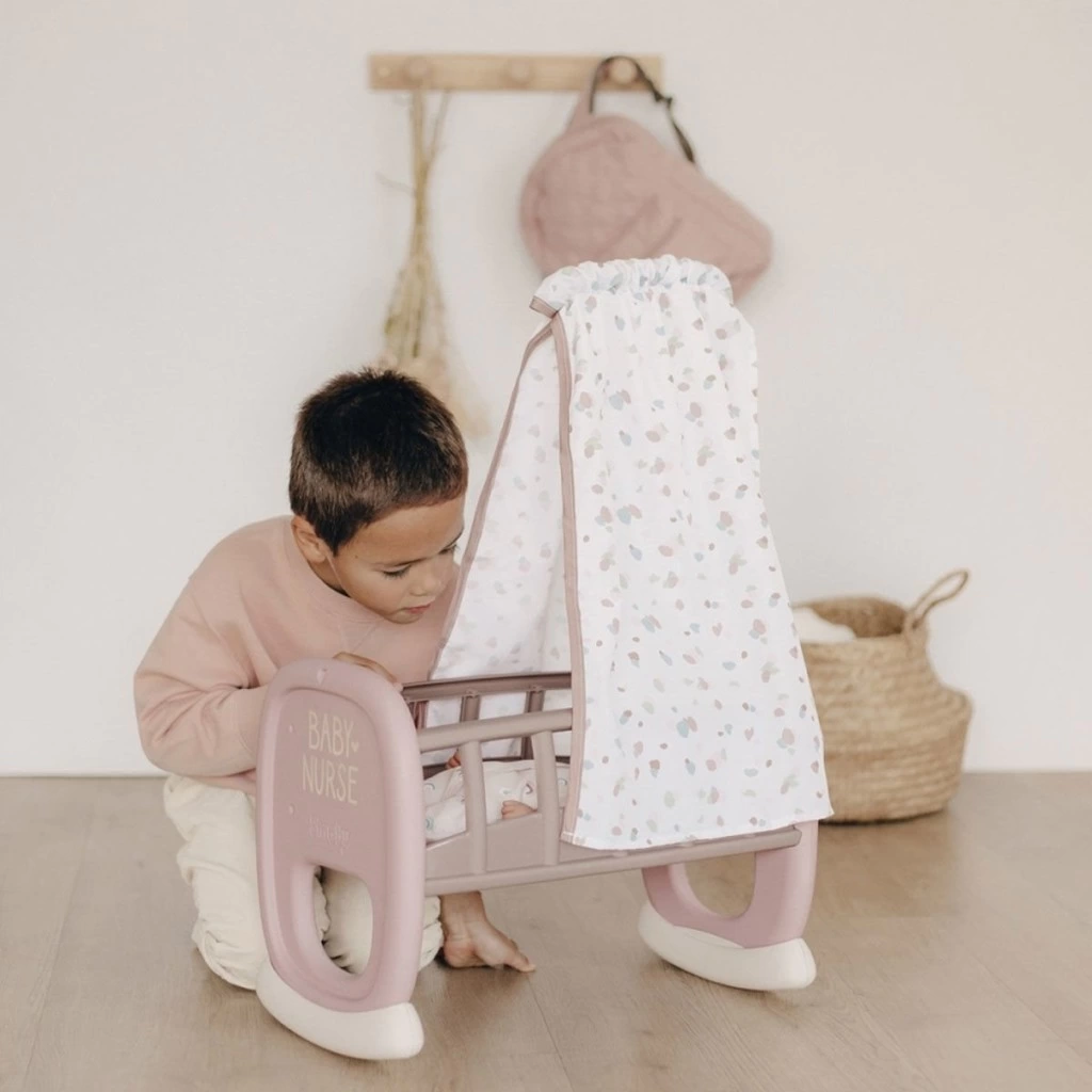 Eğitici Çocuk 7600220373 Smoby Baby Nurse Oyuncak Bebek için Sallanan Beşik Oyun Seti +18 ay - Görsel 4