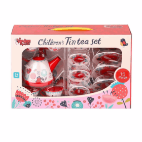 Çiçek Desenli Metal Çay Seti 15 Parça Çocuklar İçin Eğlenceli Oyun Seti