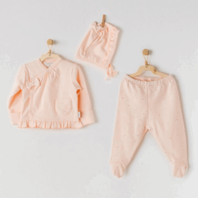 Çocuk AC24348 Hiding Rabbits 3 Parça Bebe Zıbın Takımı Salmon