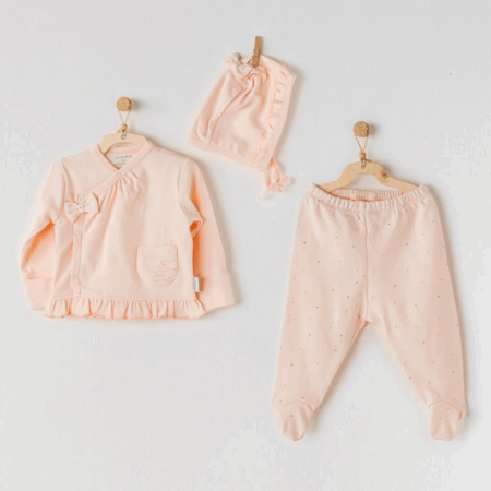 Çocuk AC24348 Hiding Rabbits 3 Parça Bebe Zıbın Takımı Salmon