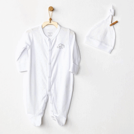 Çocuk AC24708 Jacquard Bebek Tulum Takım White