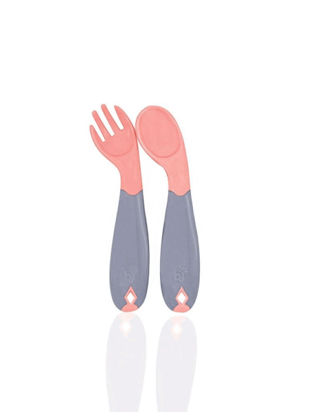 Çocuk Açılı Mama Kaşık Çatal Takımı 703 Gül Kurusu