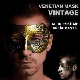 Altın Eskitme Yüz Maskesi Antik Tarz Balo Maskesi Göz Alıcı Tasarım