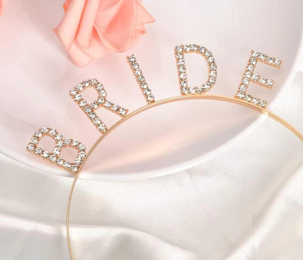 Çocuk Altın Gold Renk Bekarlığa Veda Kristal Taş Bride Tacı İthal 16x10 cm - Görsel 3