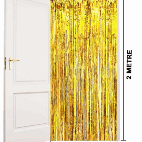 Çocuk Altın Gold Renk Ekstra Metalize Parlak Saçaklı Arka Fon Perde İthal A Kalite 1x2 Metre