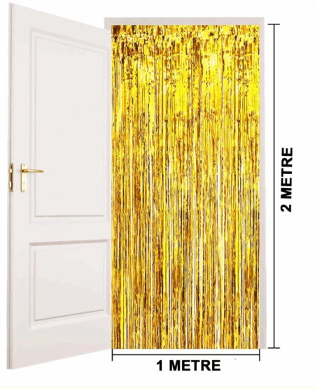 Çocuk Altın Gold Renk Ekstra Metalize Parlak Saçaklı Arka Fon Perde İthal A Kalite 1x2 Metre