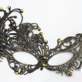 Altın Gold Renk İncili Parti Dantel Kesim İşlemeli Maske