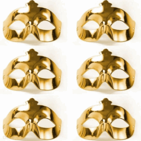 Çocuk Altın Metalize Renk Düz Balo Parti Maskesi 6 Adet