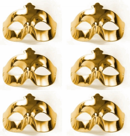 Çocuk Altın Metalize Renk Düz Balo Parti Maskesi 6 Adet