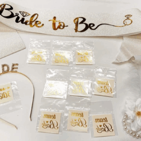 Çocuk Altın Renk Bride Partisi Taç Kuşak Dövme Bileklik Seti Full 13 Parça